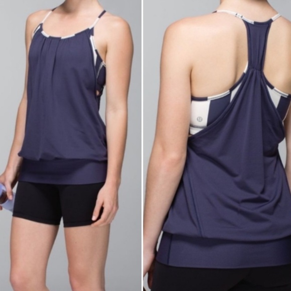 Lululemon No Limits Tank Top, Cadet Blue Steep Stripe Horizontal, Size 8